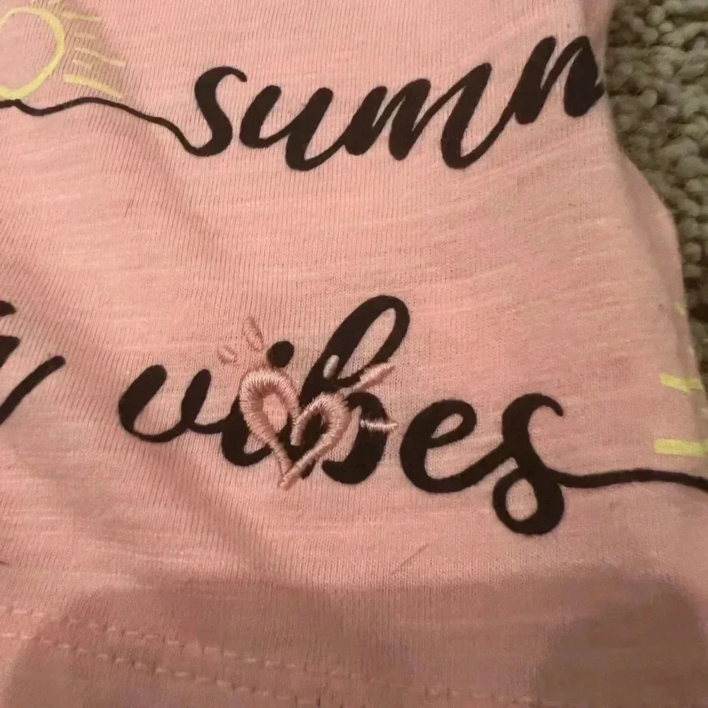 Justice girls 12 summer vibes pink black sun writing tee shirt